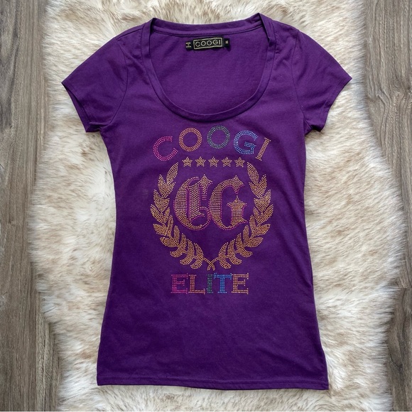 Y2K Coogi Rhinestone Fitted Purple Tee Tshirt Colorful Mcbling - Picture 2 of 7